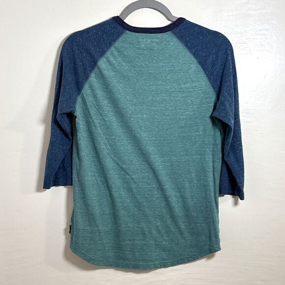 Express Men’s 3/4 Sleeve Tee Shirt Size XS Green & Blue Soft Baseball Style - Picture 2 of 6